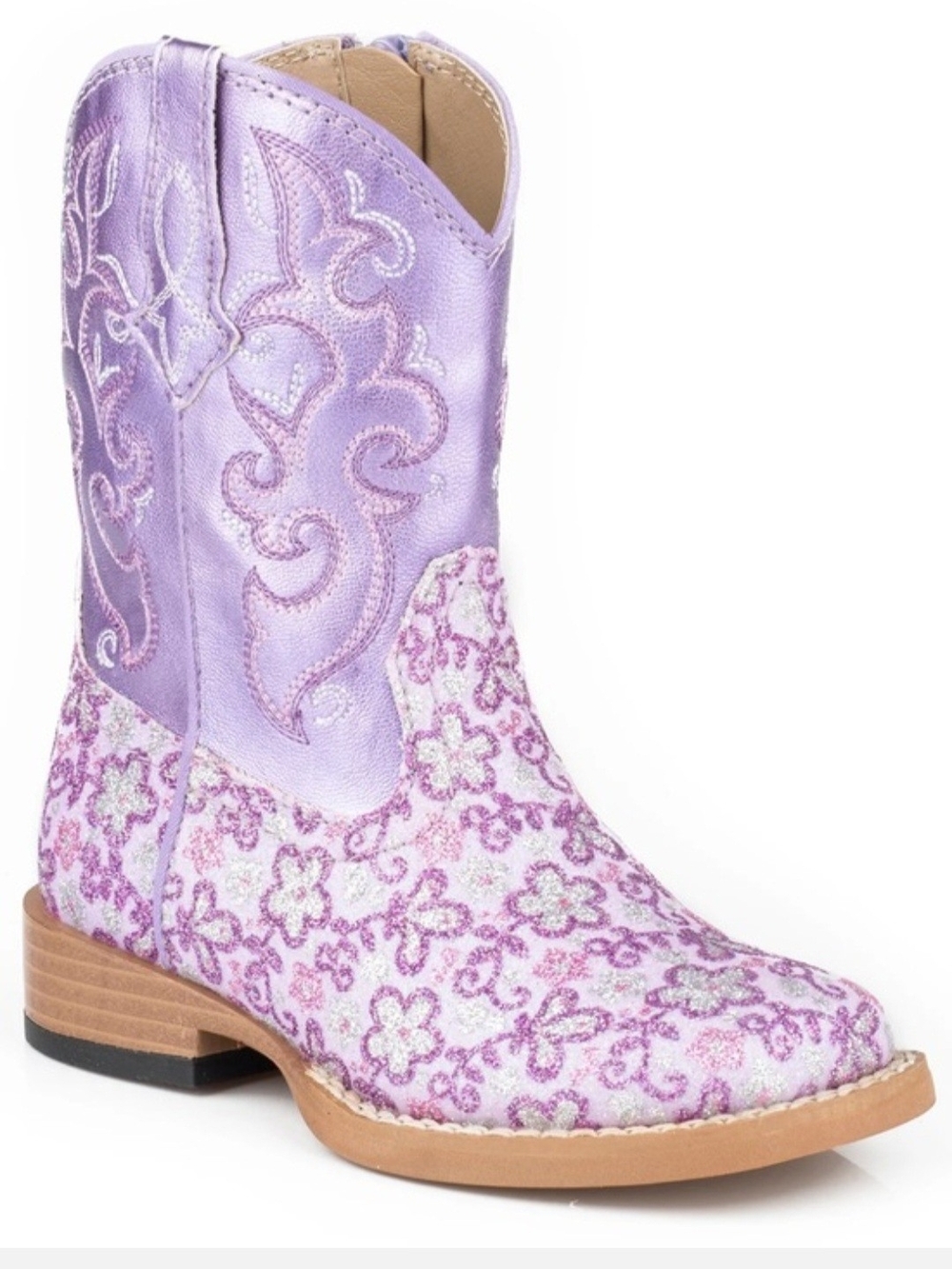 Roper Kids Purple Glitter Floral Cowboy Boots Toddler Size 6